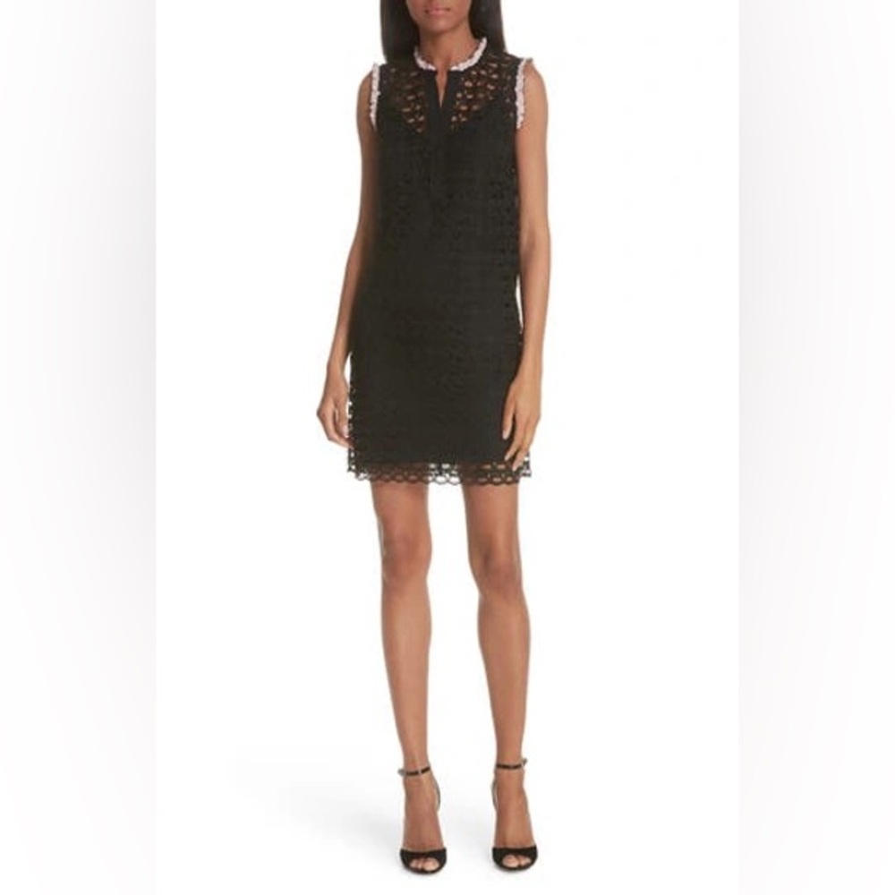 Sandro Black Lace Blouse with Pink Ruffle